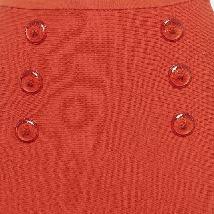 Pre Owned Elisabetta Franchi Orange Knit Flared Midi Skirt M