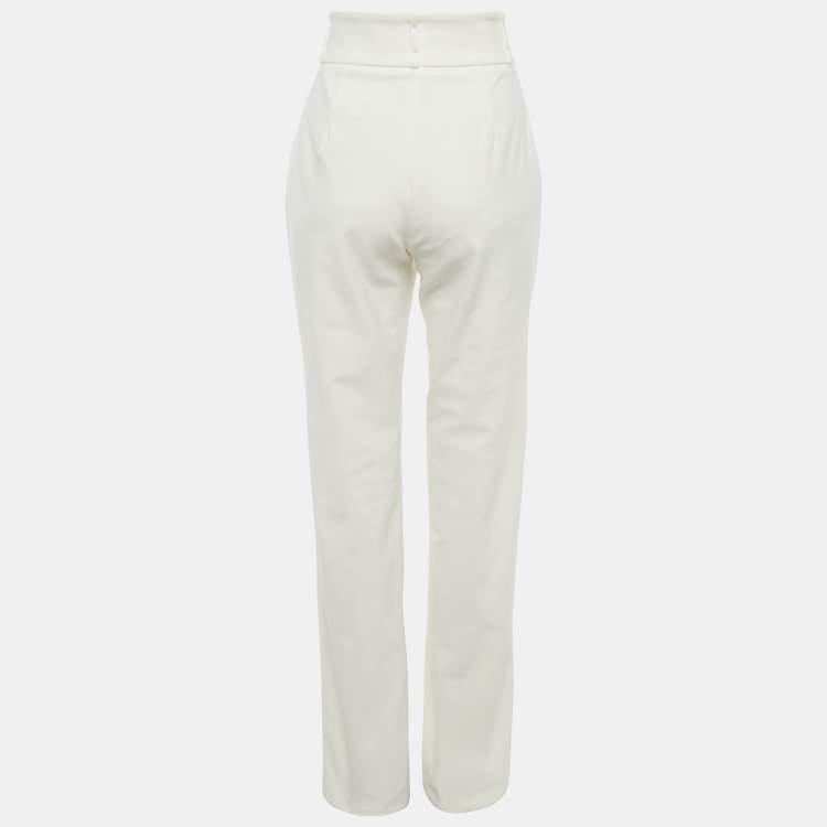 Pre Owned Elisabetta Franchi White Stretch Gabardine Trousers M