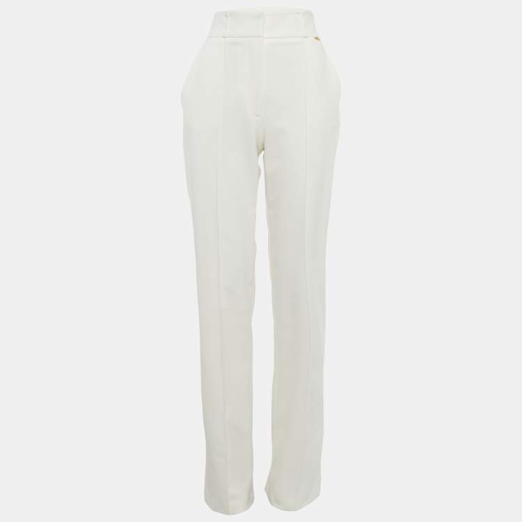 Pre Owned Elisabetta Franchi White Stretch Gabardine Trousers M
