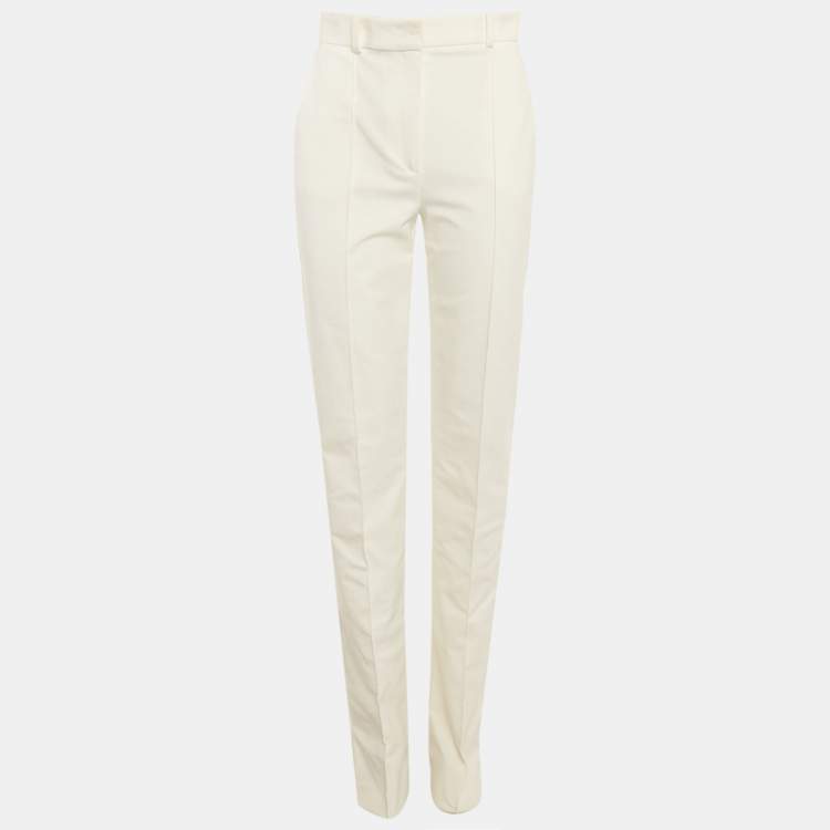 Pre Owned Elisabetta Franchi Off-White Twill Straight Fit Trousers M