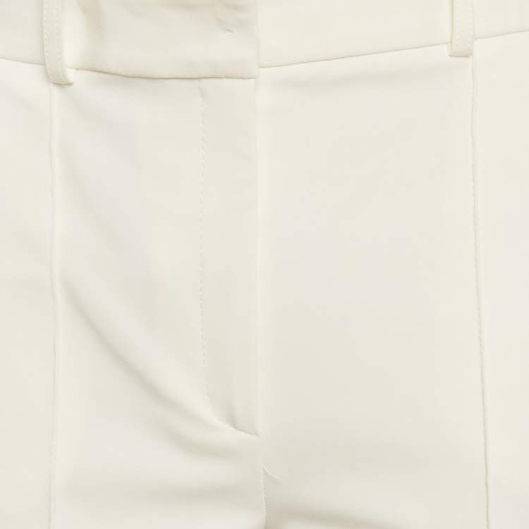 Pre Owned Elisabetta Franchi Off-White Twill Straight Fit Trousers M