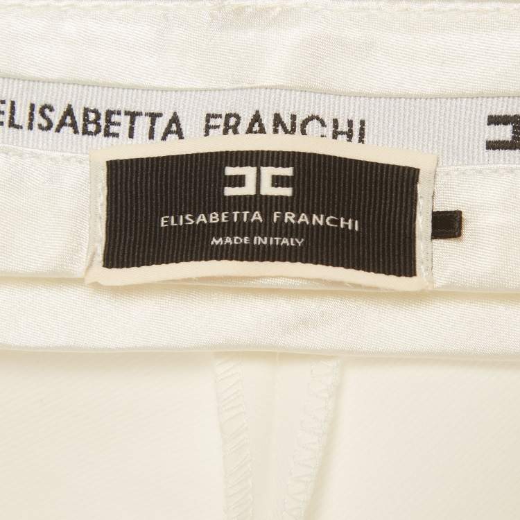 Pre Owned Elisabetta Franchi Off-White Twill Straight Fit Trousers M