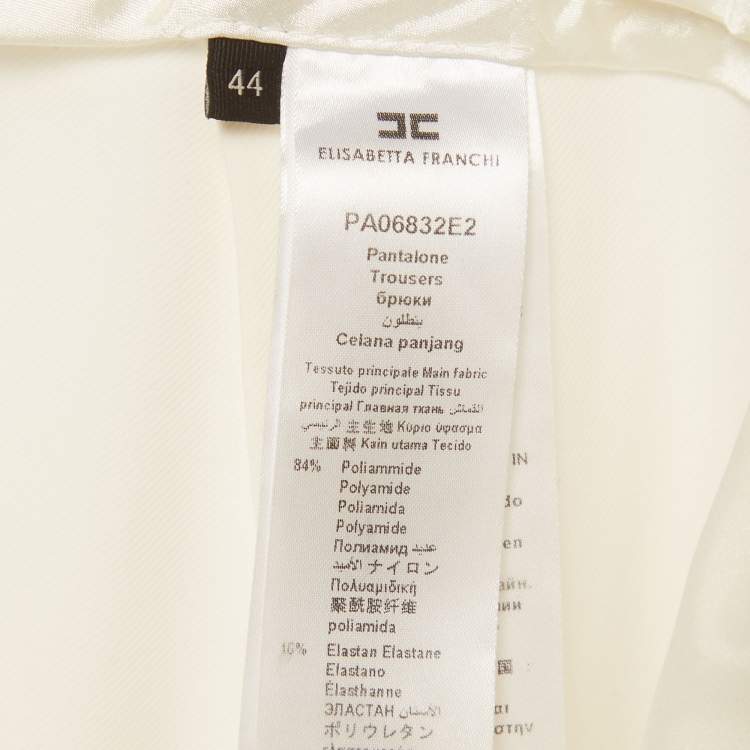 Pre Owned Elisabetta Franchi Off-White Twill Straight Fit Trousers M