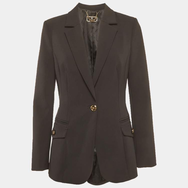 Pre Owned Elisabetta Franchi Black Crepe Blazer L