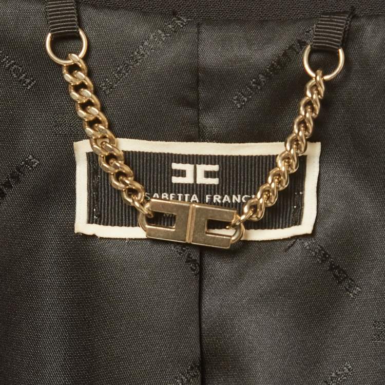Pre Owned Elisabetta Franchi Black Crepe Blazer L