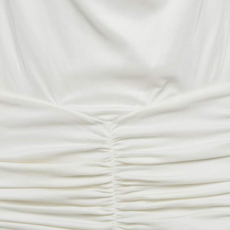 Pre Owned Elisabetta Franchi White Jersey Ruched Bodycon Dress M