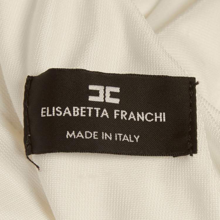 Pre Owned Elisabetta Franchi White Jersey Ruched Bodycon Dress M