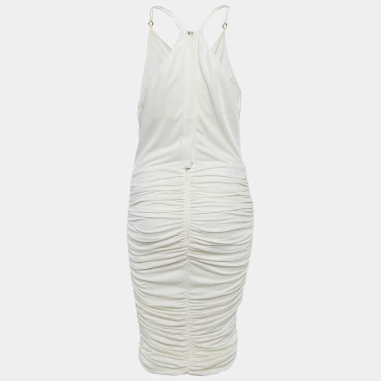 Pre Owned Elisabetta Franchi White Jersey Ruched Bodycon Dress M