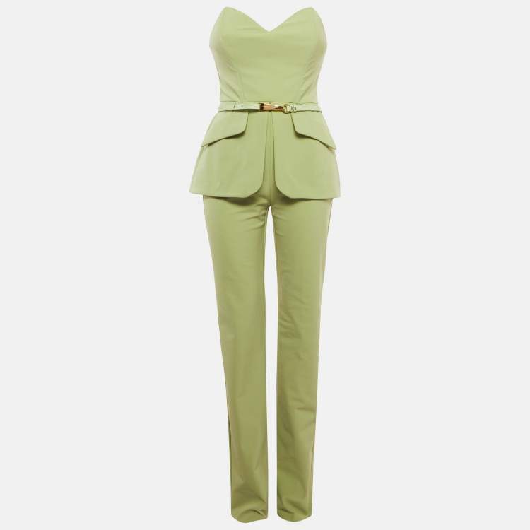 Pre Owned Elisabetta Franchi Green Stretch Crepe Tuta Donna Jumpsuit M