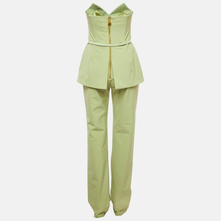 Pre Owned Elisabetta Franchi Green Stretch Crepe Tuta Donna Jumpsuit M