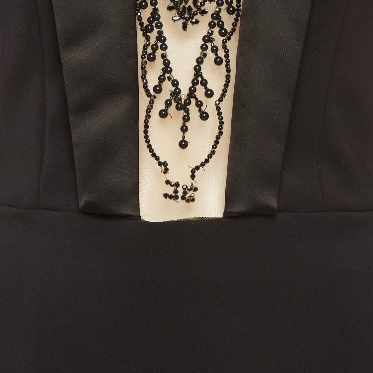 Pre Owned Elisabetta Franchi Black Crepe Embroidered Maxi Dress M