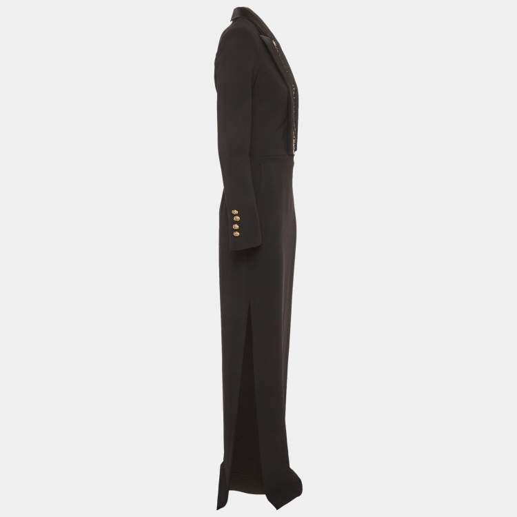 Pre Owned Elisabetta Franchi Black Crepe Embroidered Maxi Dress M