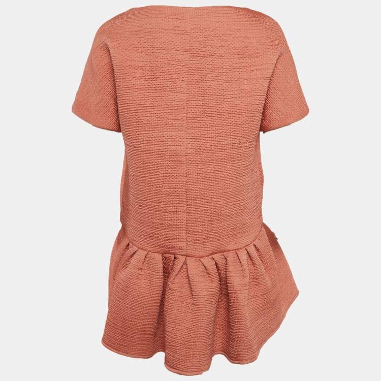 Pre Owned Elisabetta Franchi Pink Seersucker Peplum Top M