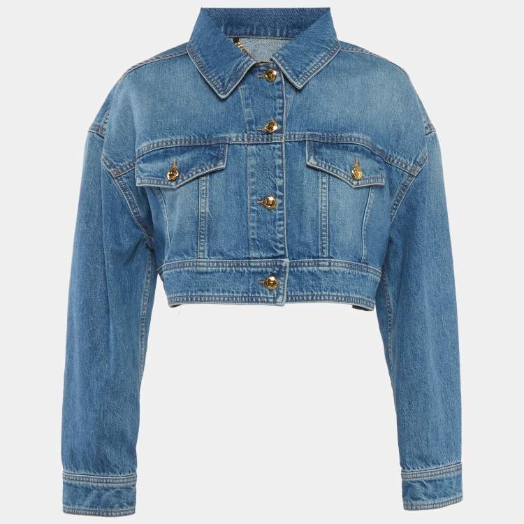 Pre Owned Elisabetta Franchi Blue Denim Oversized Cropped Jacket M