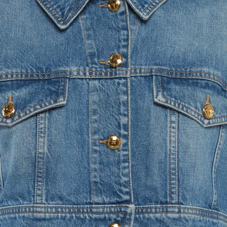 Pre Owned Elisabetta Franchi Blue Denim Oversized Cropped Jacket M