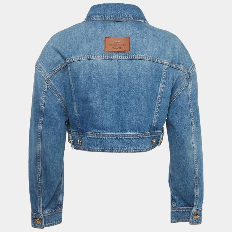 Pre Owned Elisabetta Franchi Blue Denim Oversized Cropped Jacket M