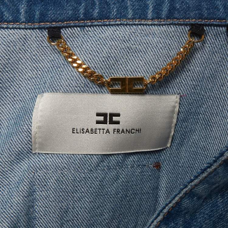 Pre Owned Elisabetta Franchi Blue Denim Oversized Cropped Jacket M