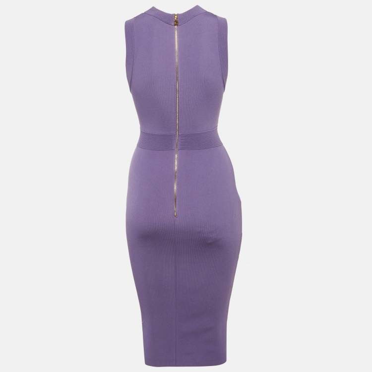 Pre Owned Elisabetta Franchi Lavender Stretch Knit Twin Button Midi Dress S