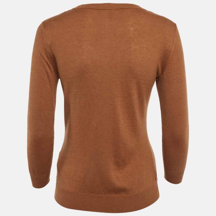 Pre Owned Elisabetta Franchi Brown Knit Chain Lace-Up Top M