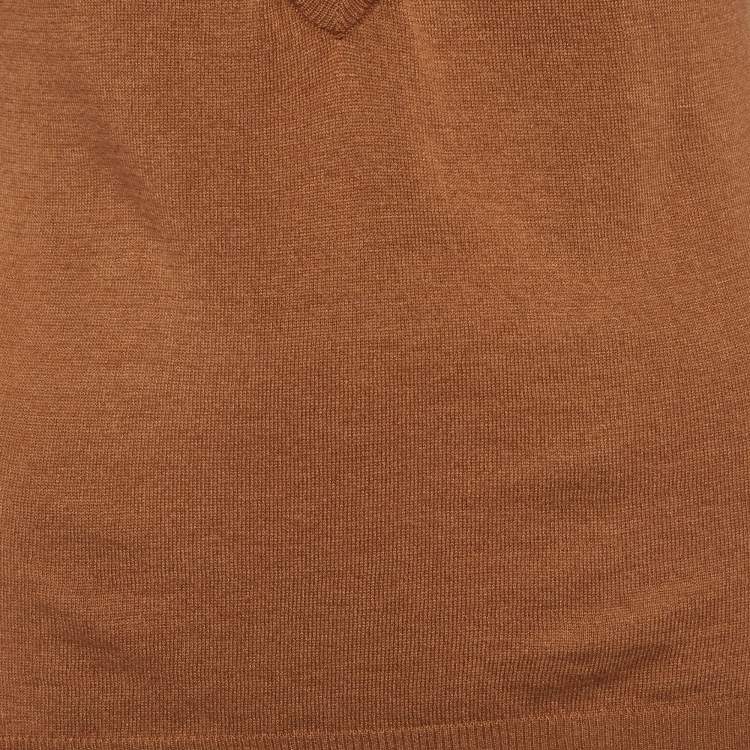 Pre Owned Elisabetta Franchi Brown Knit Chain Lace-Up Top M