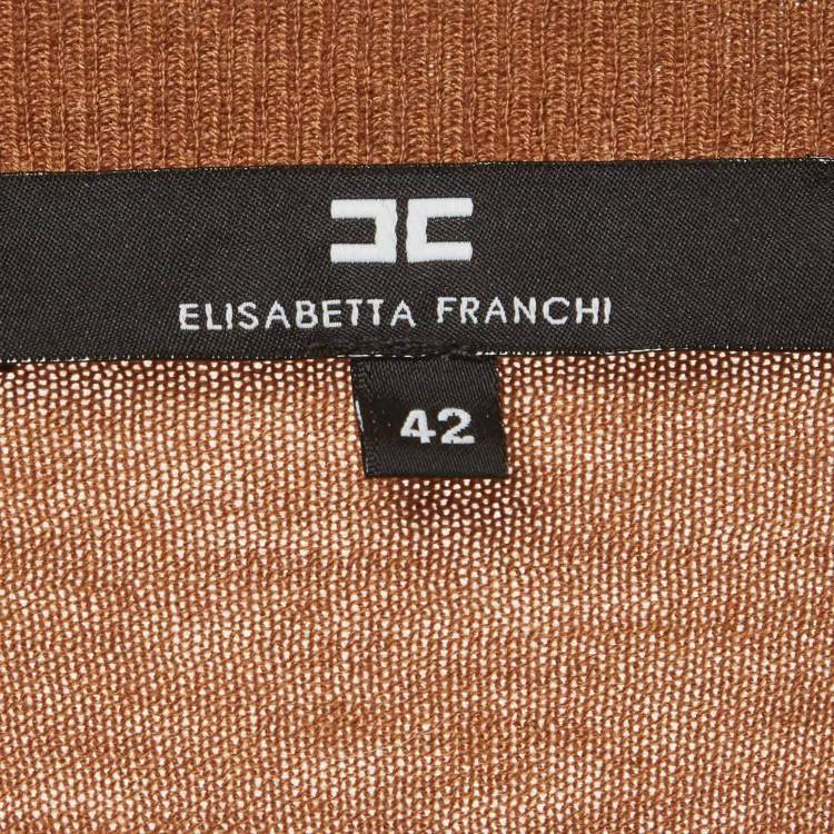 Pre Owned Elisabetta Franchi Brown Knit Chain Lace-Up Top M