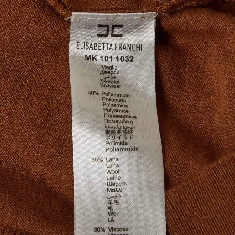 Pre Owned Elisabetta Franchi Brown Knit Chain Lace-Up Top M