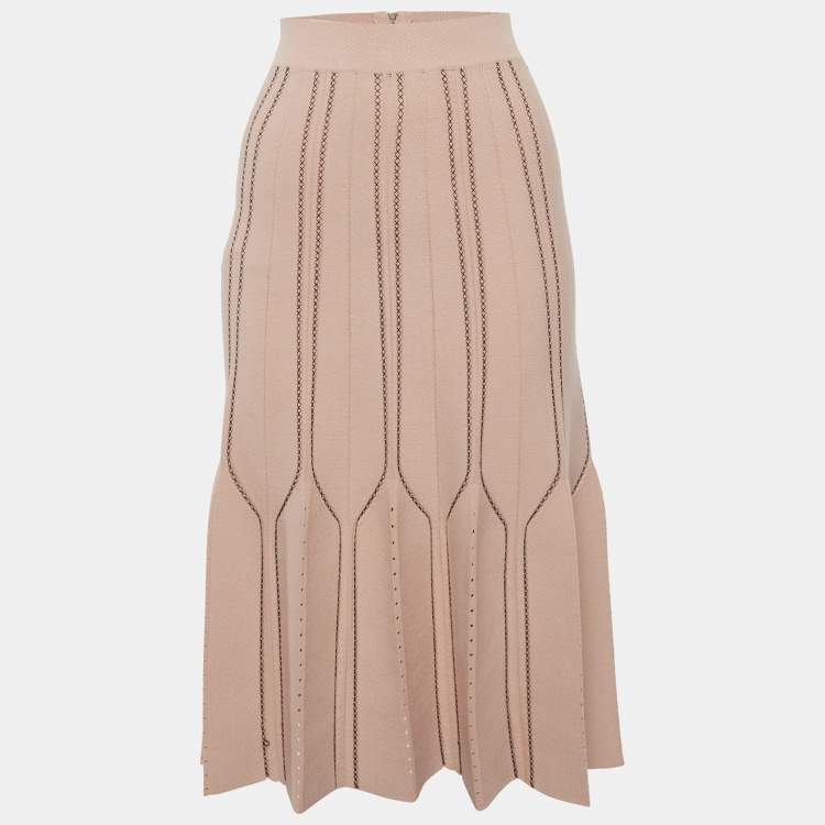 Pre Owned Elisabetta Franchi Beige Knit Gonna Di Maglia Mini Skirt S
