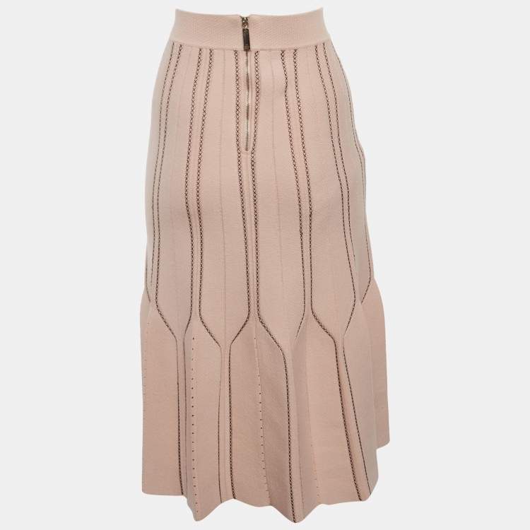 Pre Owned Elisabetta Franchi Beige Knit Gonna Di Maglia Mini Skirt S