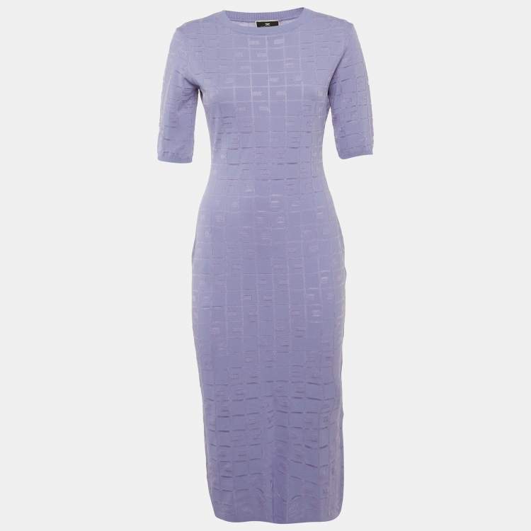 Pre Owned Elisabetta Franchi Lavender Monogram Jacquard Bodycon M