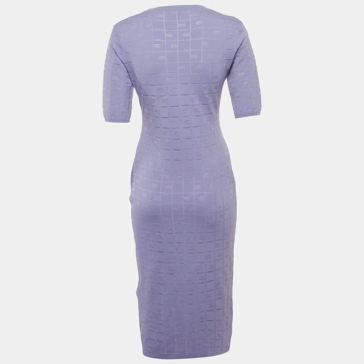 Pre Owned Elisabetta Franchi Lavender Monogram Jacquard Bodycon M