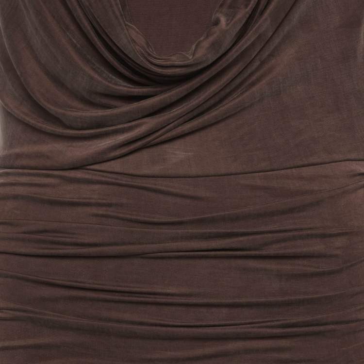 Pre Owned Elisabetta Franchi Brown Jersey Ruche Mini Dress S