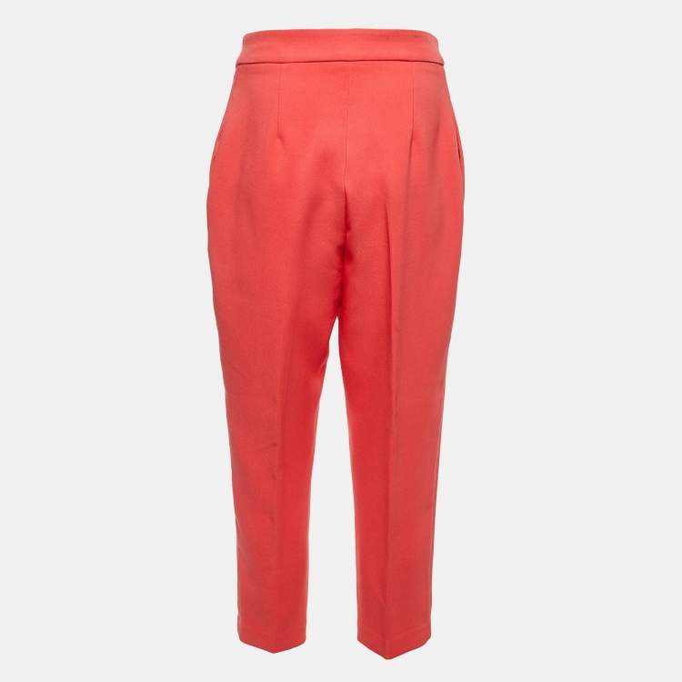 Pre Owned Elisabetta Franchi Coral Pink Crepe Tapered Trousers M