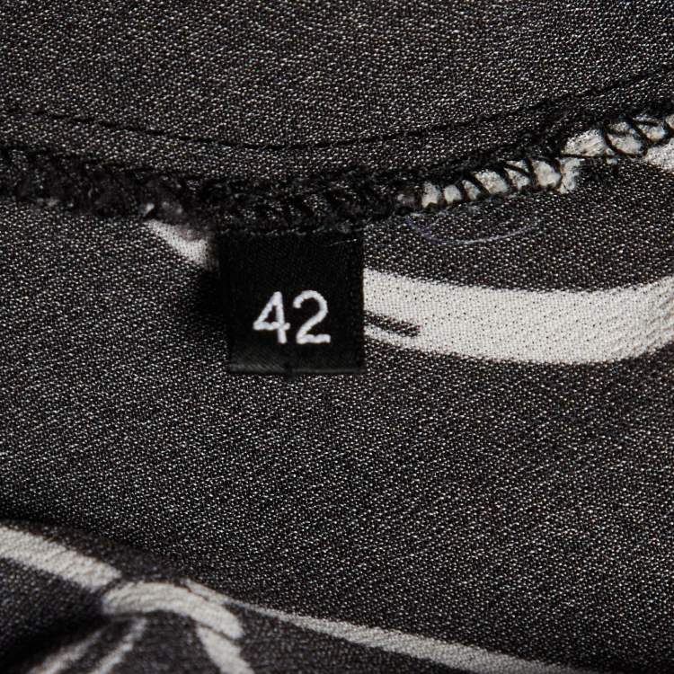 Pre Owned Elisabetta Franchi Black Logo Chain Print Crepe Long Sleeve Bodysuit M