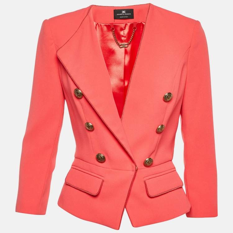 Pre Owned Elisabetta Franchi Coral Pink Crepe Peplum Short Jacket M