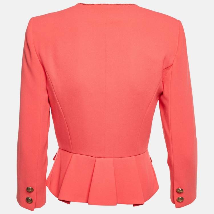 Pre Owned Elisabetta Franchi Coral Pink Crepe Peplum Short Jacket M