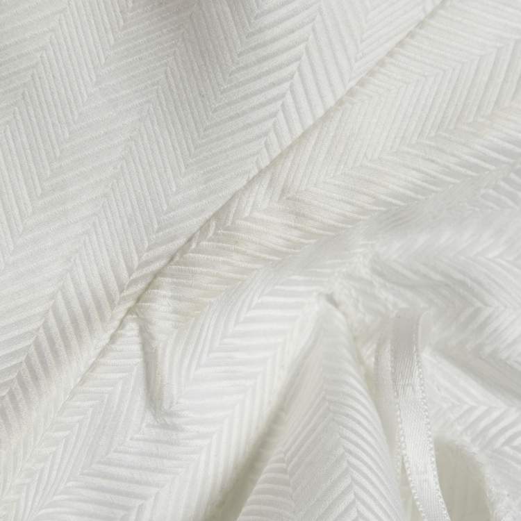 Pre Owned Elisabetta Franchi White Patterned Cotton Wrap Shirt S