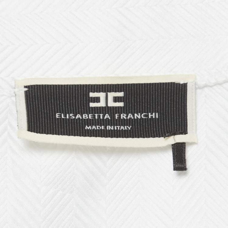 Pre Owned Elisabetta Franchi White Patterned Cotton Wrap Shirt S