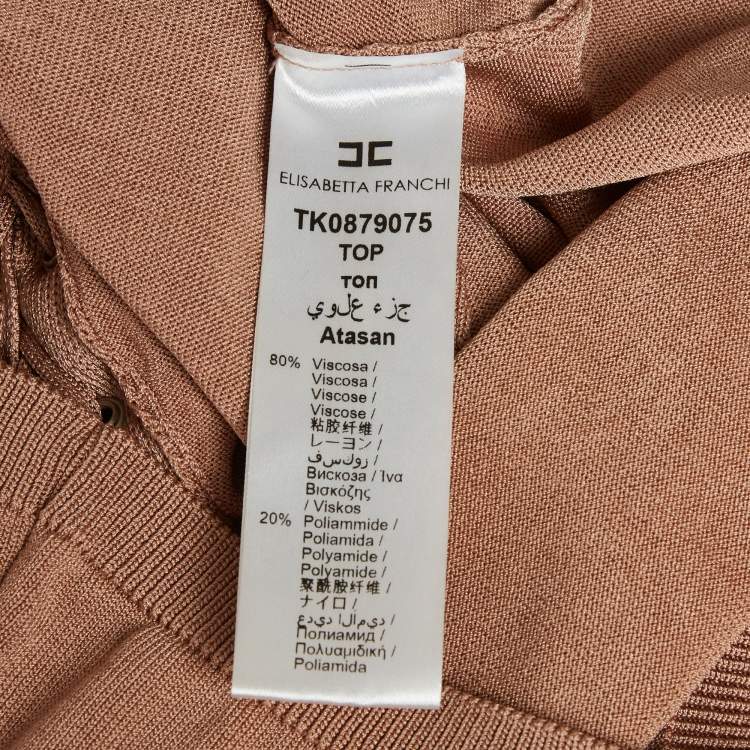Pre Owned Elisabetta Franchi Beige Stretch Knit Halter Neck Top M