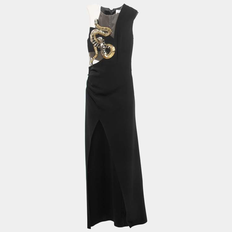 Elisabetta Franchi Black Crepe Snake Embellished Sleeveless Gown M ...