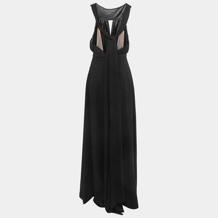 Pre Owned Elisabetta Franchi Black Crepe Draped Wide Leg Jumpsuit M