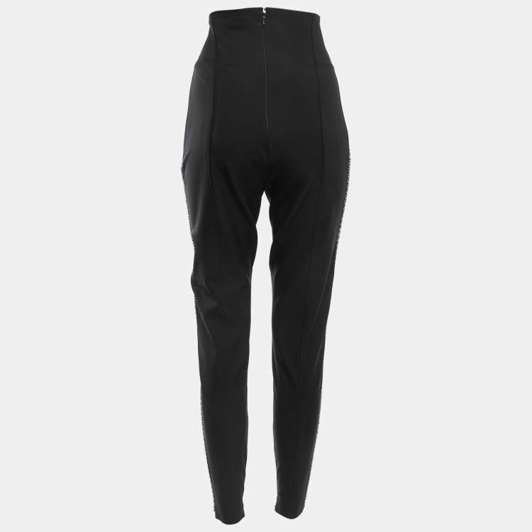 Pre Owned Elisabetta Franchi Black Knit Chain Detail Trousers L