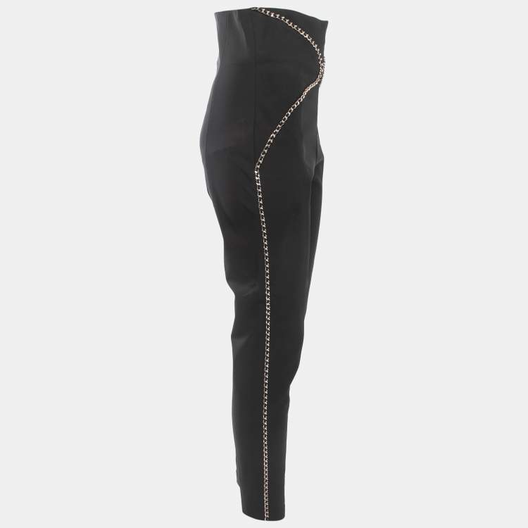 Pre Owned Elisabetta Franchi Black Knit Chain Detail Trousers L
