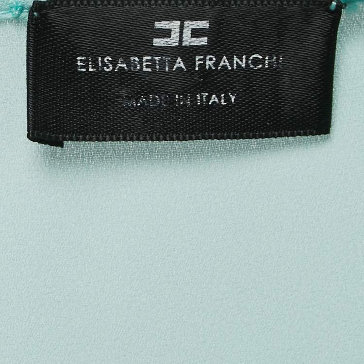 Pre Owned Elisabetta Franchi Blue Crepe & Jersey Draped Long Sleeve Bodysuit M