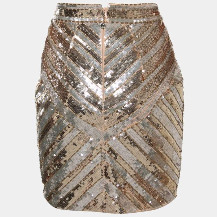 Pre Owned Elisabetta Franchi Pink Sequined Mini Skirt L