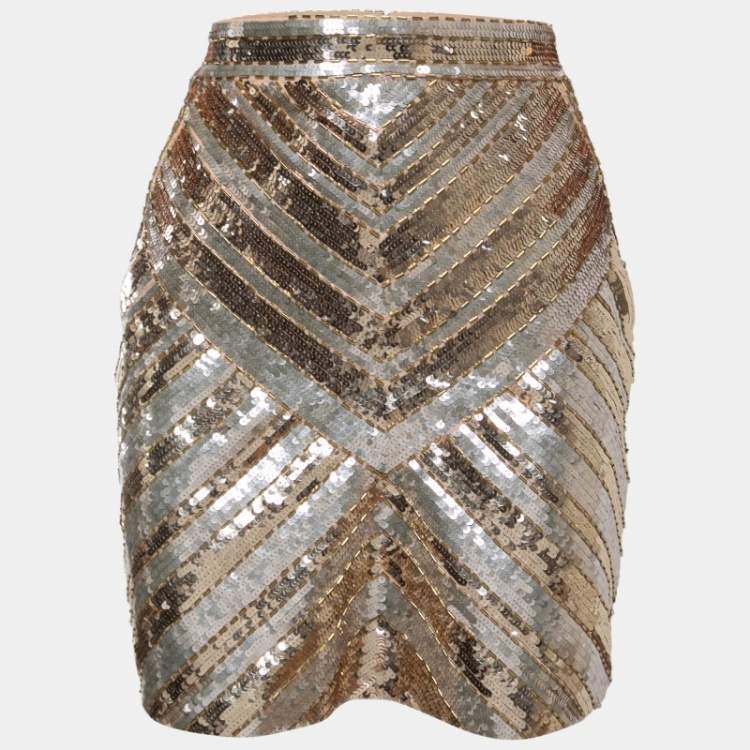 Pre Owned Elisabetta Franchi Pink Sequined Mini Skirt L