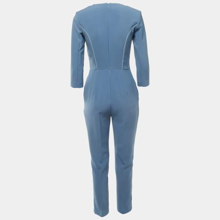 Pre Owned Elisabetta Franchi Blue Crepe Lapel Detail Jumpsuit S