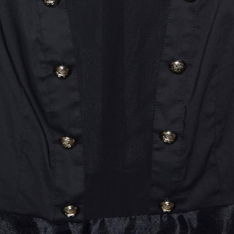 Pre Owned Elisabetta Franchi Black Cotton & Organza Trim Top M