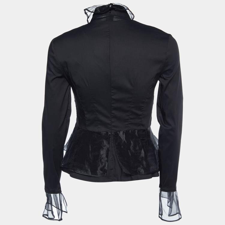 Pre Owned Elisabetta Franchi Black Cotton & Organza Trim Top M
