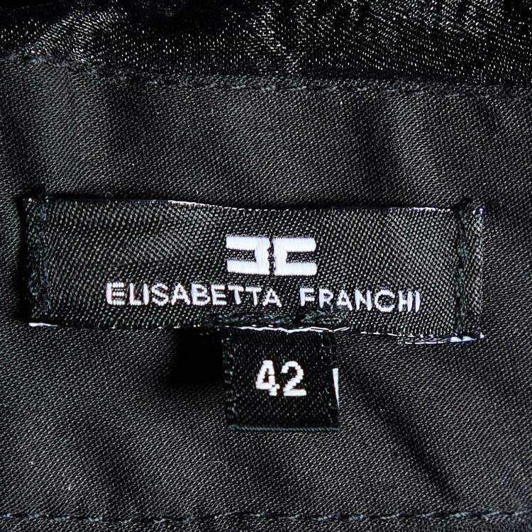 Pre Owned Elisabetta Franchi Black Cotton & Organza Trim Top M