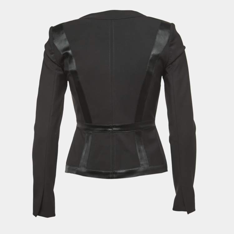 Pre Owned Elisabetta Franchi Black Nylon Satin Trimmed Tailored Blazer S
